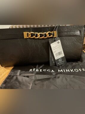 Rebecca Minkoff Black Wristlet Clutch with Gold Link Detail New with tags!